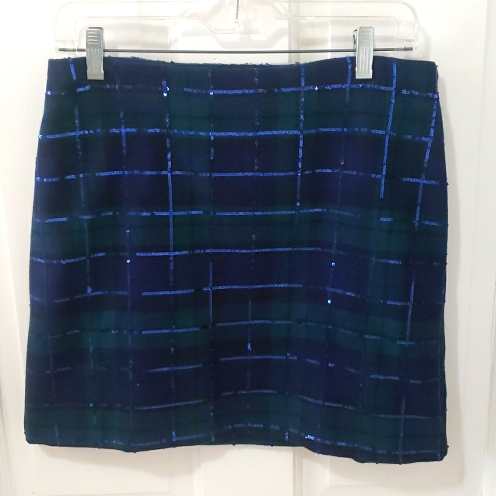 Black watch plaid sequined skirt